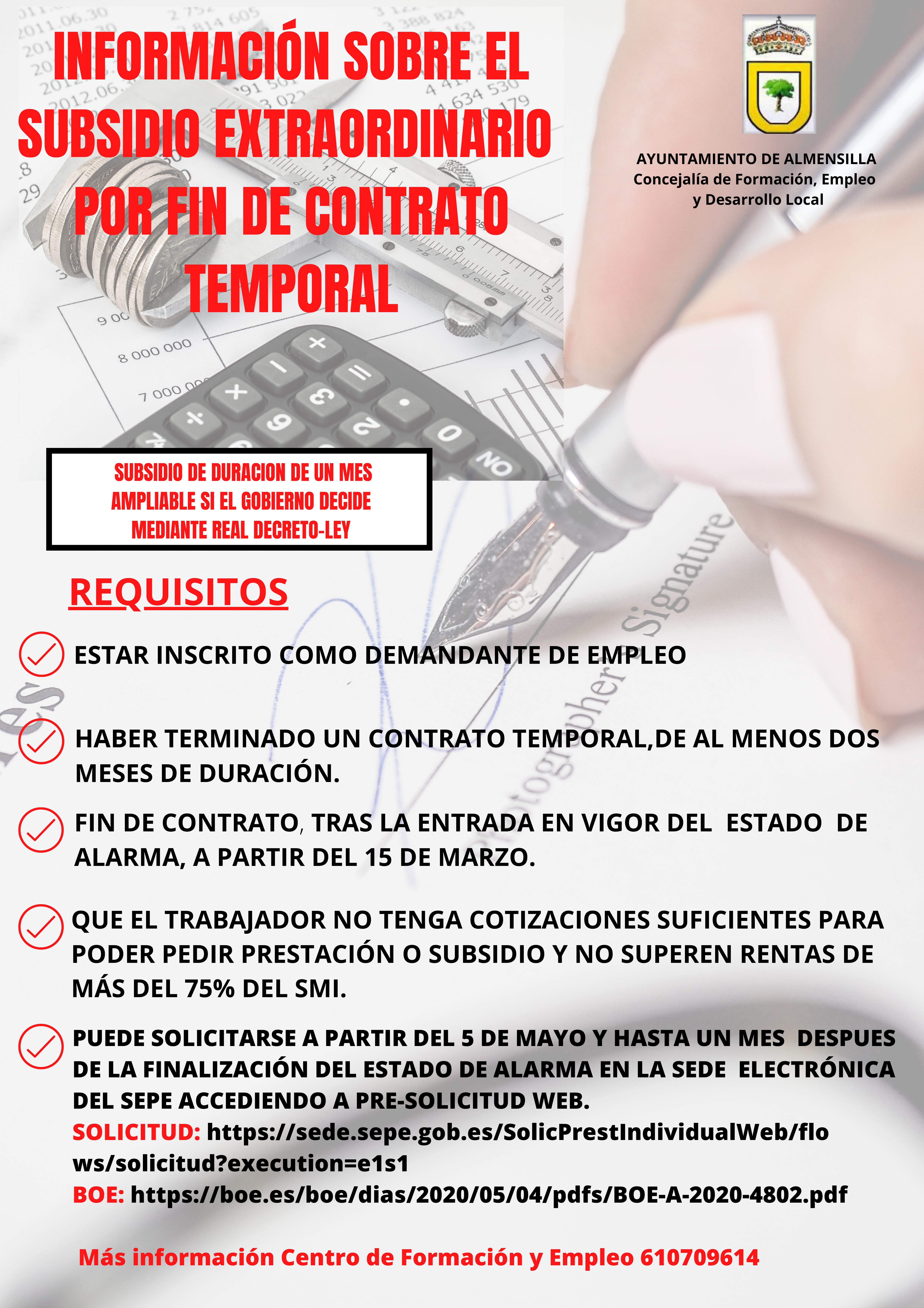 cartel de subsidio extraordinario por fin de contrato temporal